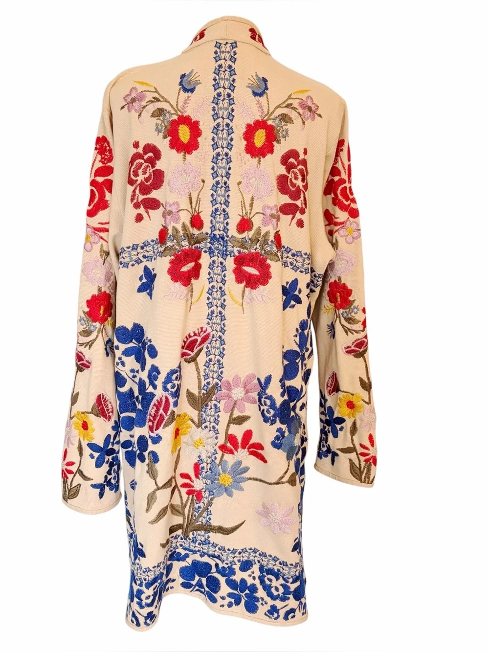Johnny Was BIYA Embroidered Cardigan Coat Boho Floral Jacket Beige Multicolor XL - Picture 5 of 14